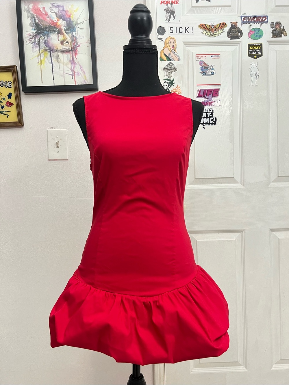 Bershka Red Sleeveless Bubble-Hem Dress